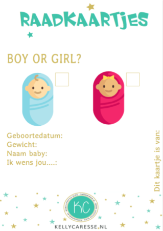 raadkaartjes geslacht baby printable