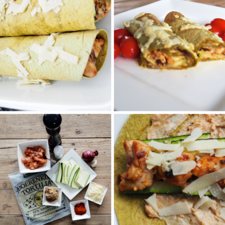 Boerenkool tortilla met kip en courgette