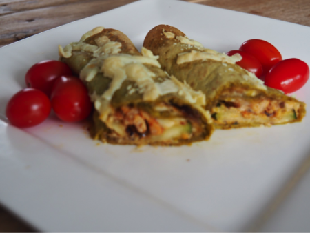 Boerenkool tortilla met kip en courgette